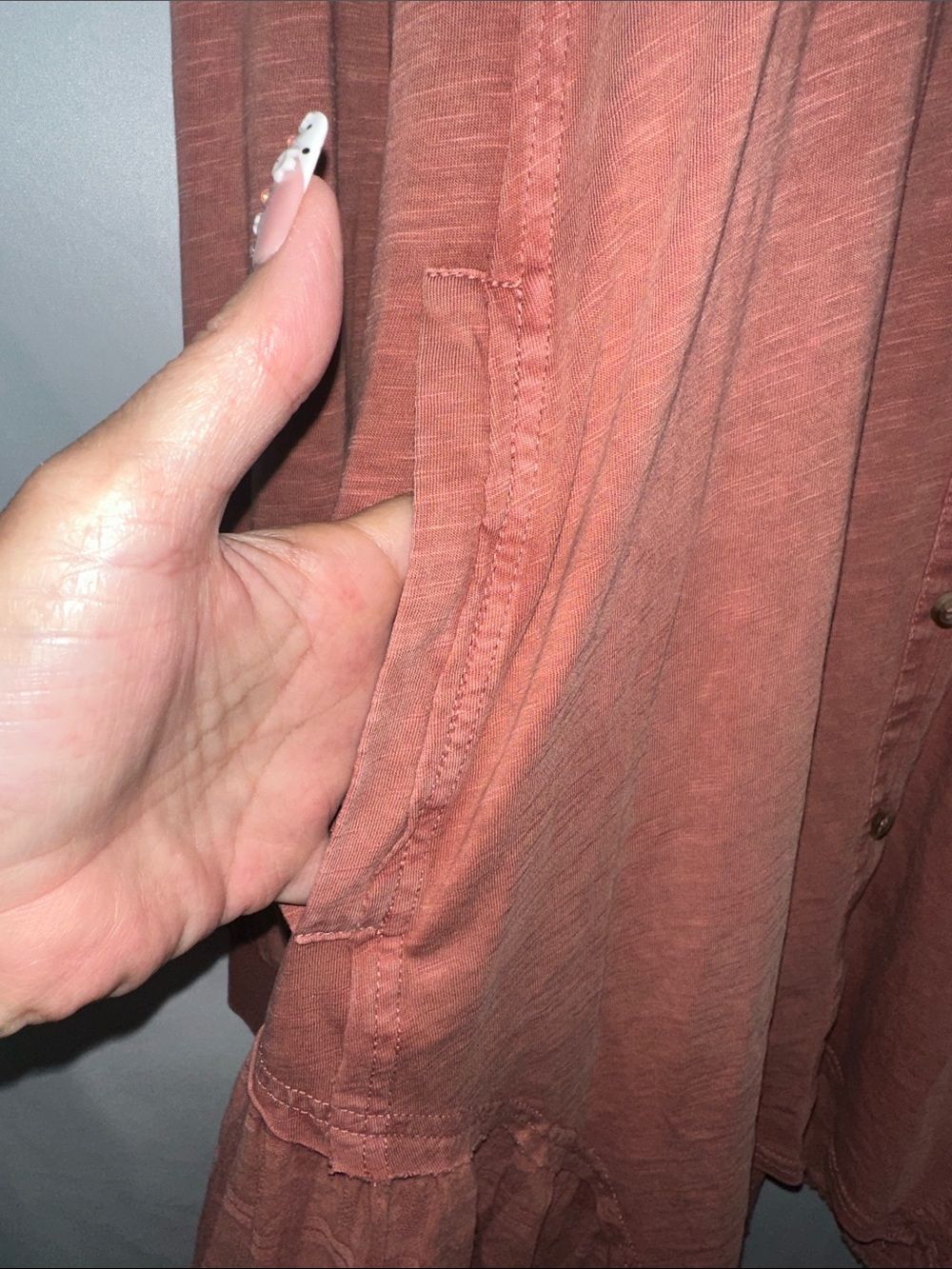 easel Washed Rust Button-Front Tunic Shirt - Picture 5 of 8